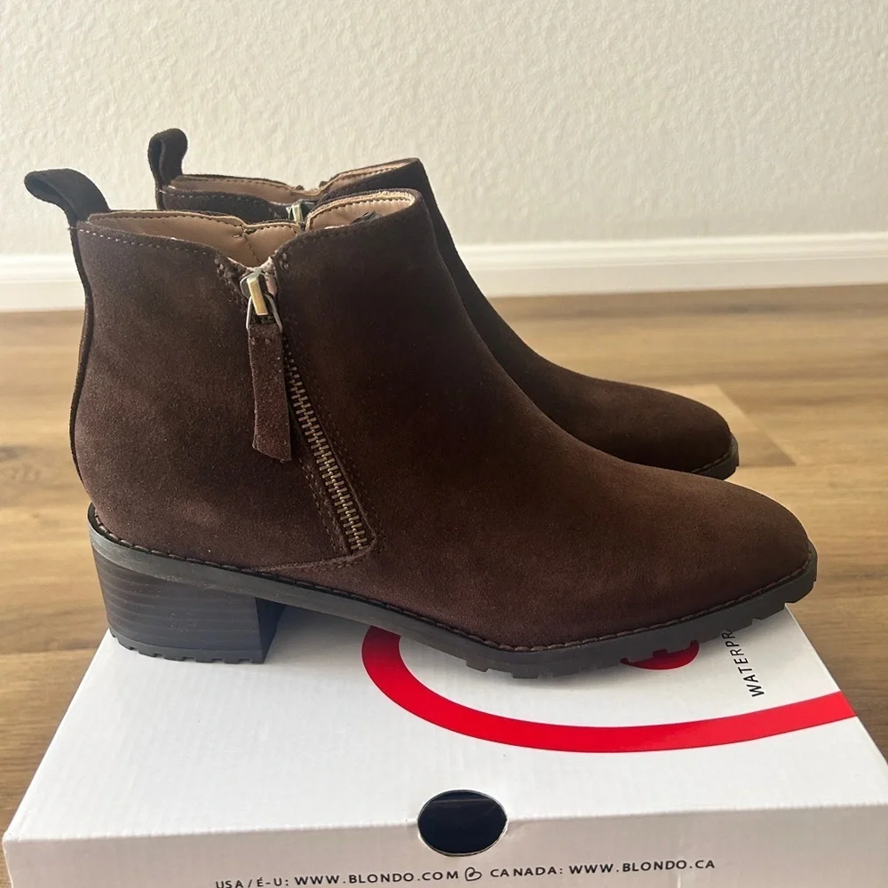 Blondo Samara Waterproof Ankle Boots – Brown Suede – Size 8 – New in Box